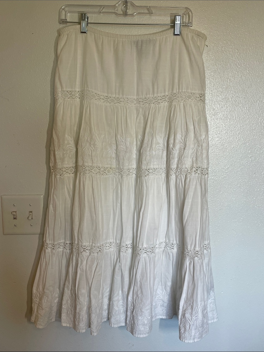 Lauren Ralph Lauren Cream Tiered Eyelet Maxi Skirt
